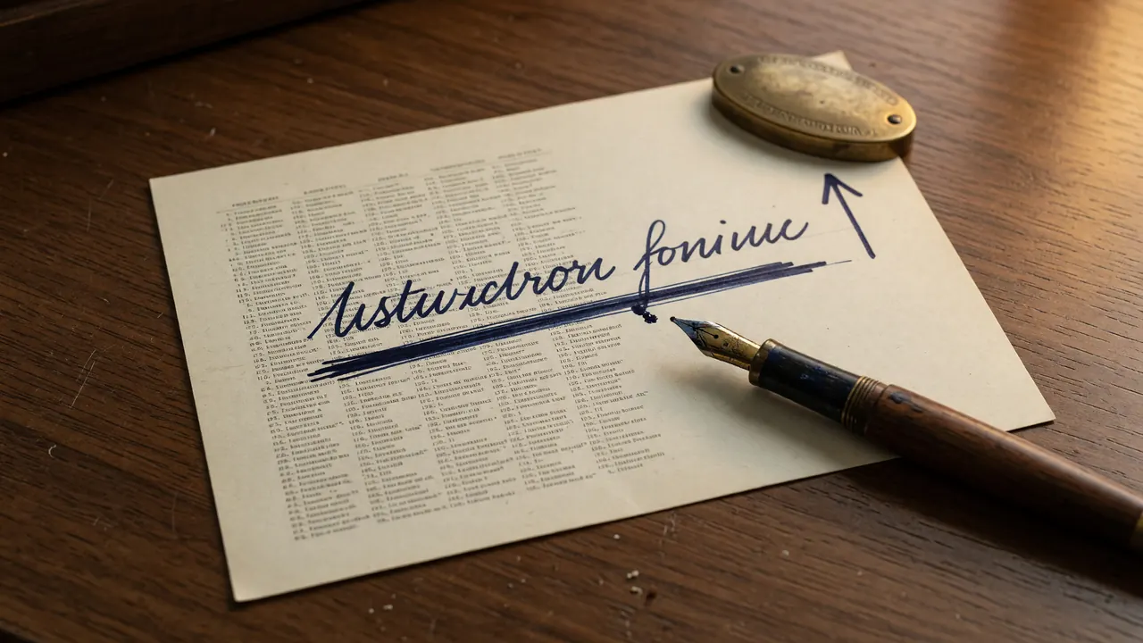 Editorial photograph of a printed roster correction slip on cream paper with a crossed-out line
